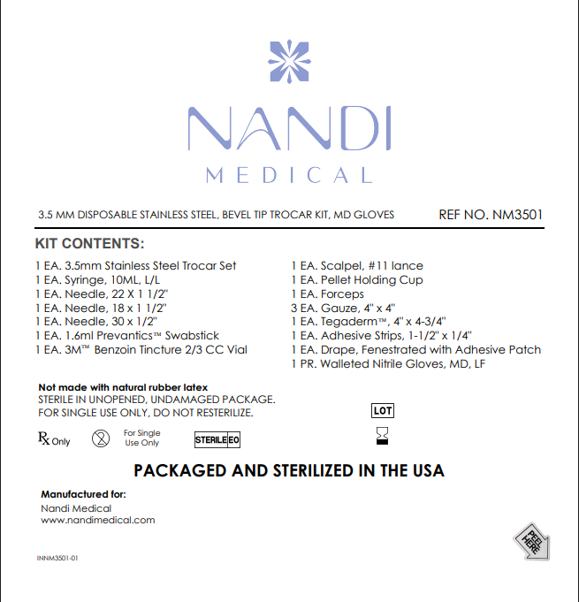 3.5mm Disposable HRT Trocar Kit - Stainless Steel Bevel Tip