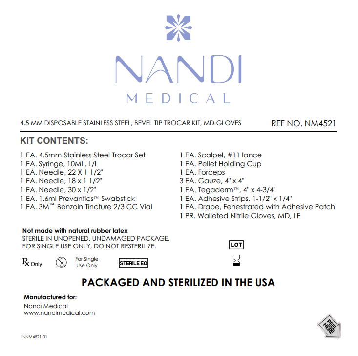 4.5mm Disposable HRT Trocar Kit - Stainless Steel Bevel Tip